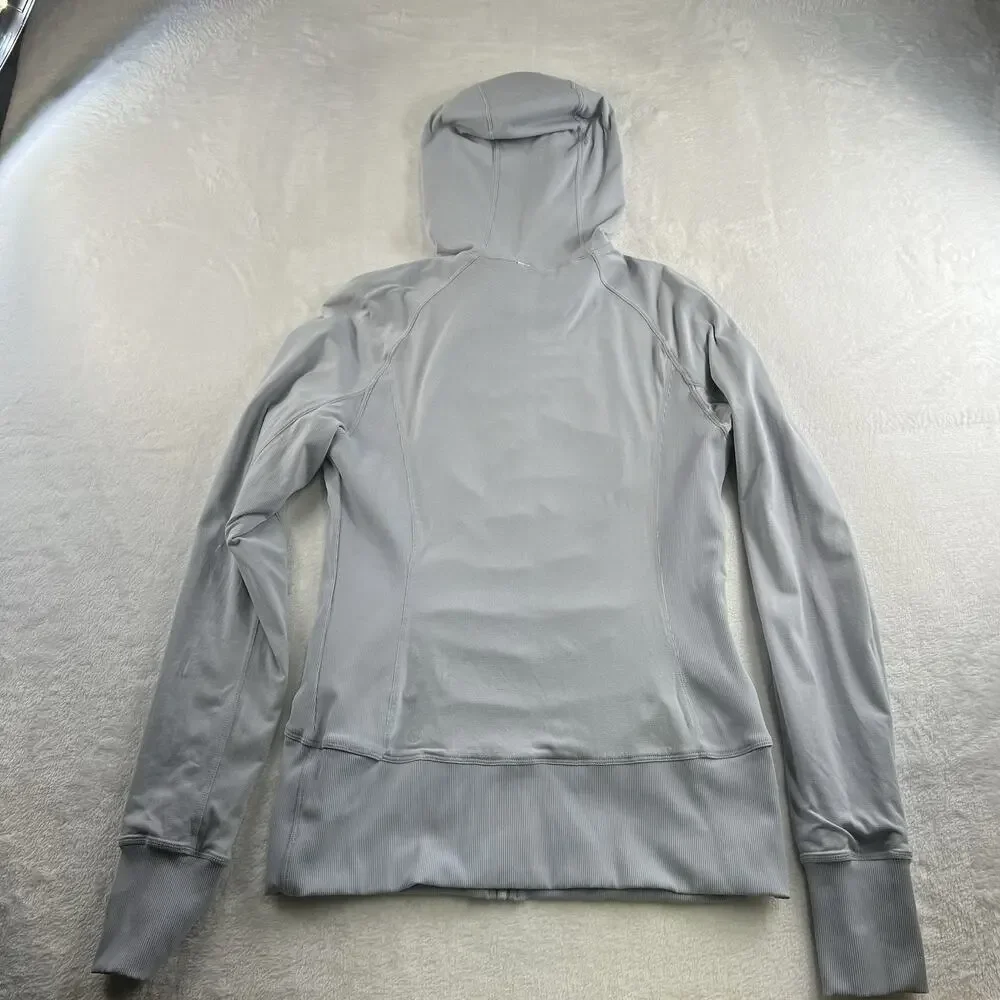 Lululemon Sz 10 In Flux Jacket Dance Studio Reversible Hooded Silver Fox Stretch